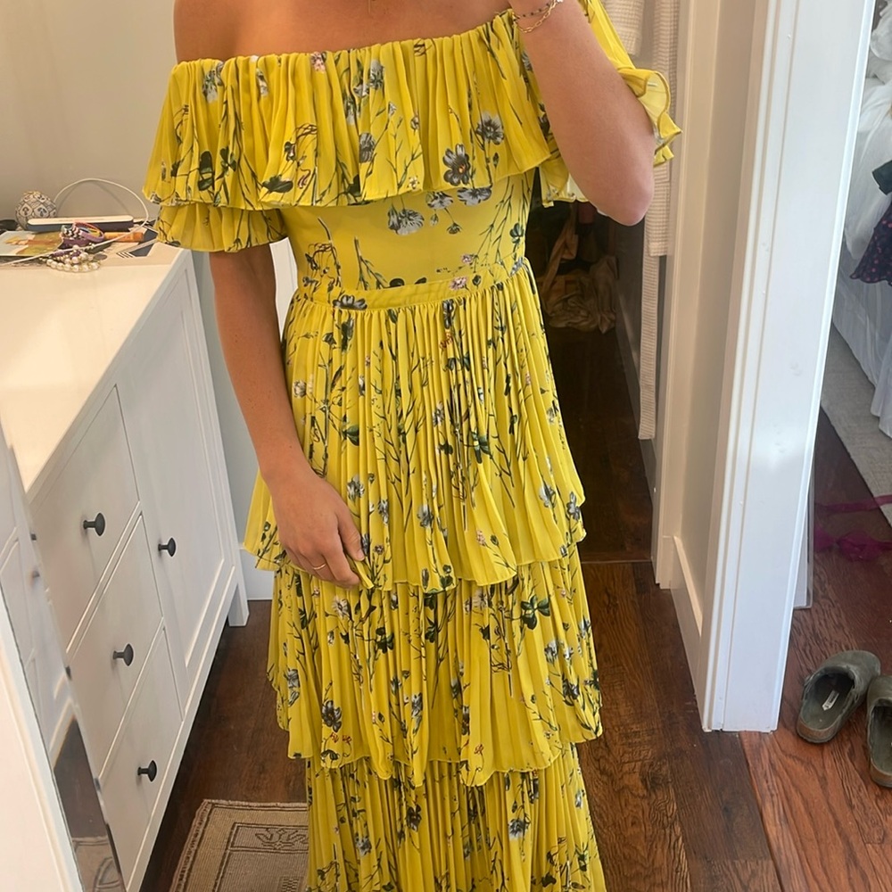 XS OPT yellow and floral floor length dress
